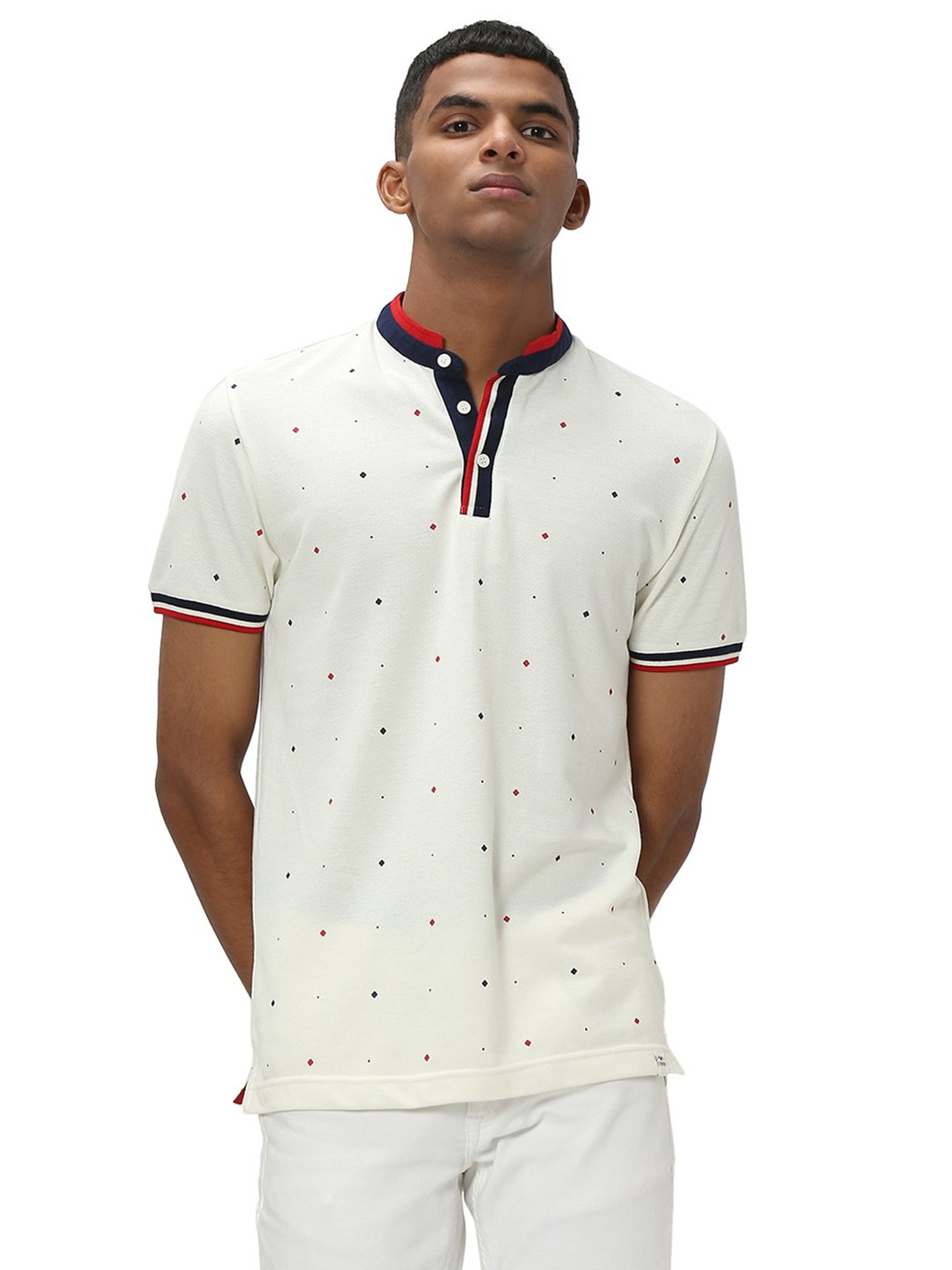 Mufti White Slim Fit Printed Cotton T-Shirt
