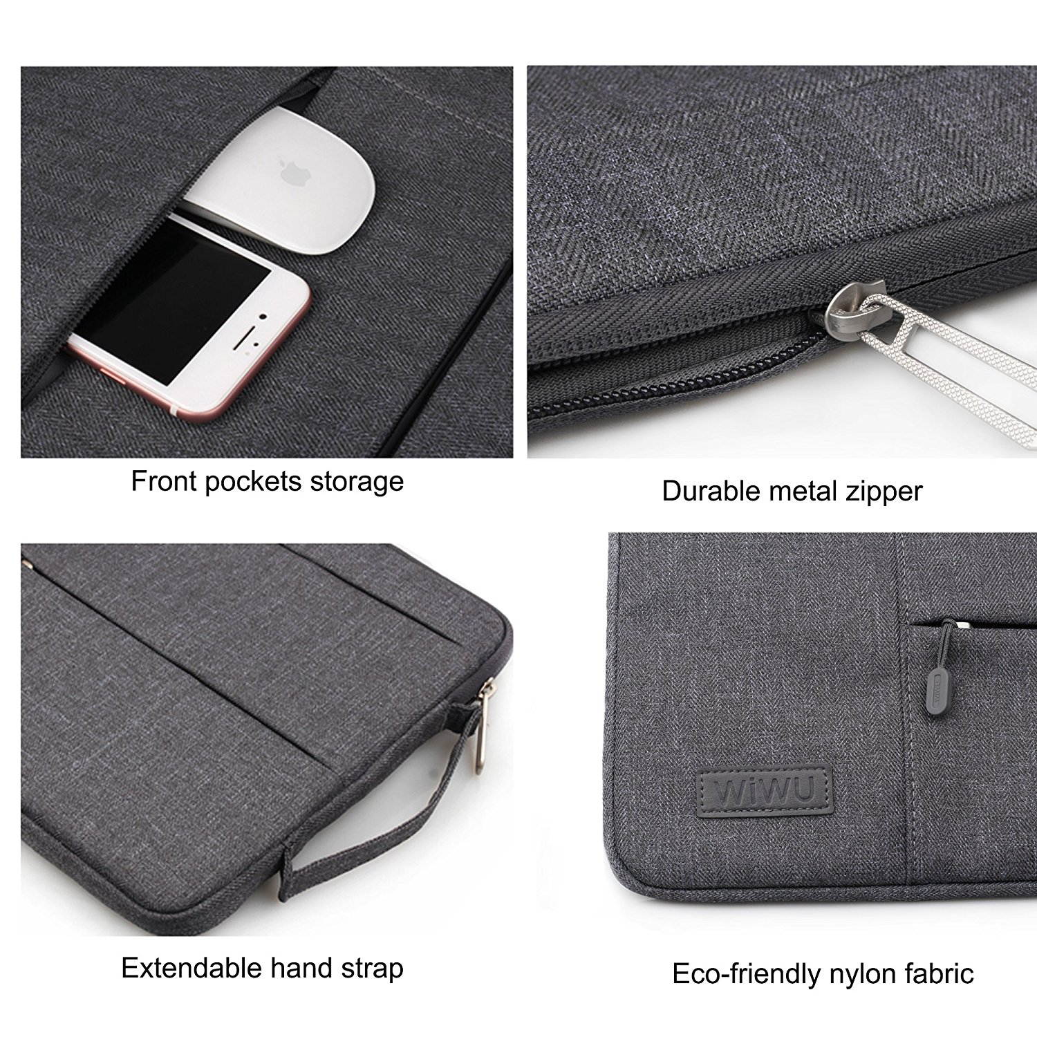 WIWU Laptop Sleeve For 15-15.6Inch Lpatop Notebook Macbook Air/ Macbook Pro/ Retina Display, 360&deg; Protective Chromebook Tablet Case With Handle And Accessory Storage, Drop-proof (15-15.6Inch, Black)