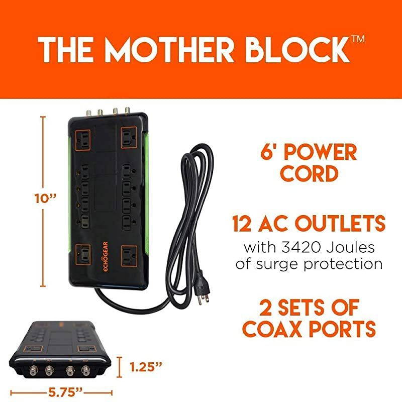 12 Outlet Surge Protector Power Strip With 3420J Of Surge Protection Ideal For Protecting Computer or Gaming Setups Includes 2 Pairs Of Coax Connectors amp Wall Mounting Slots