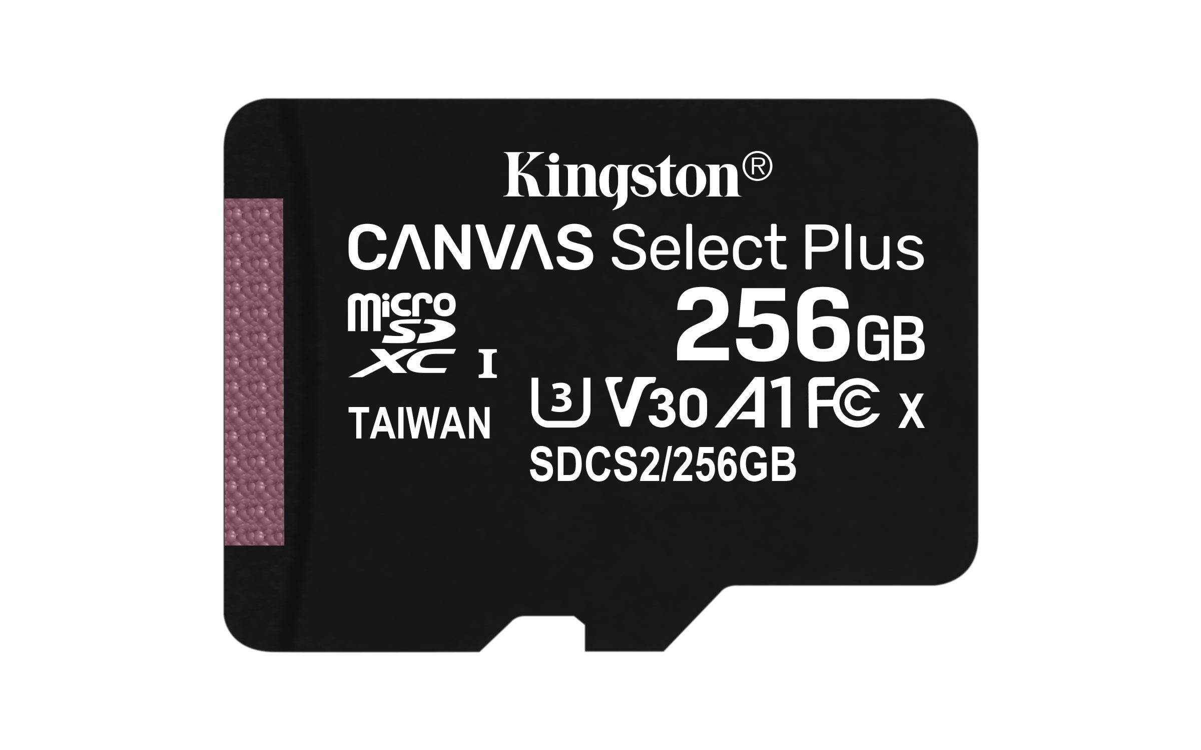 Kingston Canvas Select Plus - Flash memory card (microSDXC to SD adapter included) - 256 GB - A1 / Video Class V30 / UHS