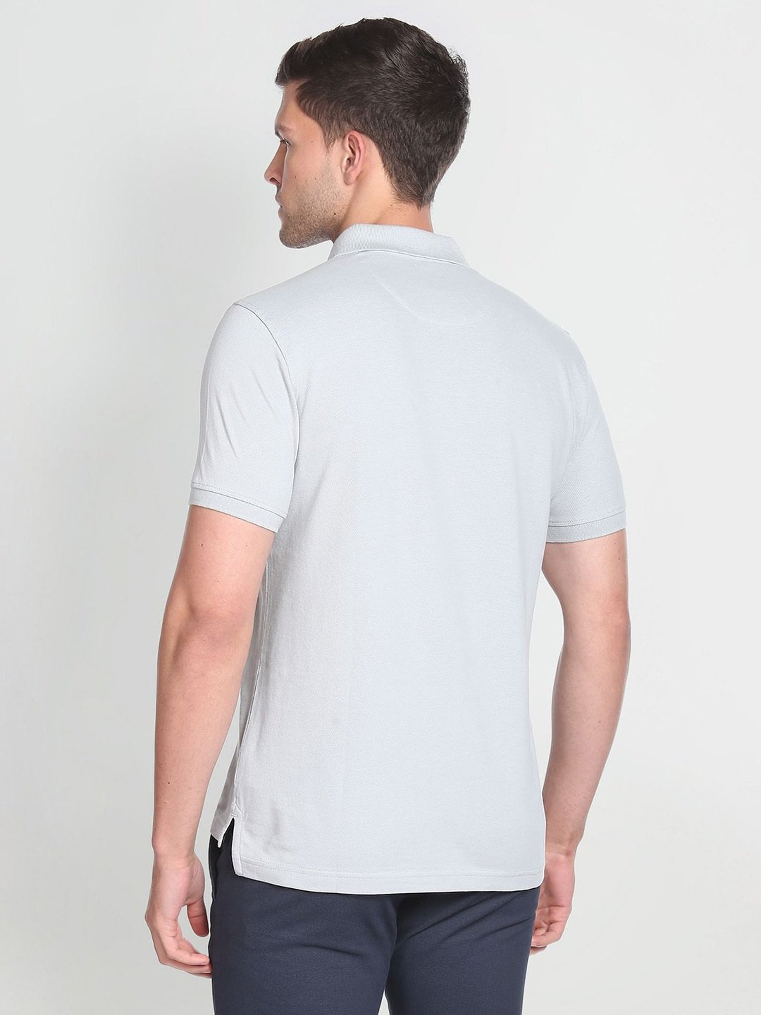 Arrow Sport Light Grey Cotton Regular Fit Striped Polo T-Shirt