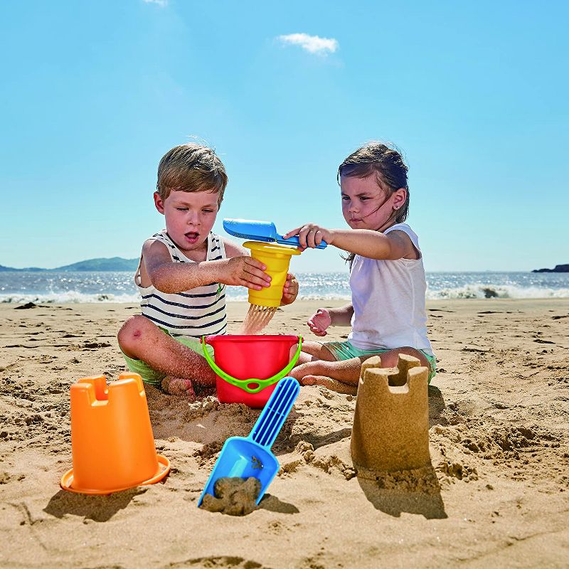 Hape Convenient Versatile 5-in-1 Children's Beach Set Sand Toys for Toddlers Ages 18 Months and Up, Multicolor