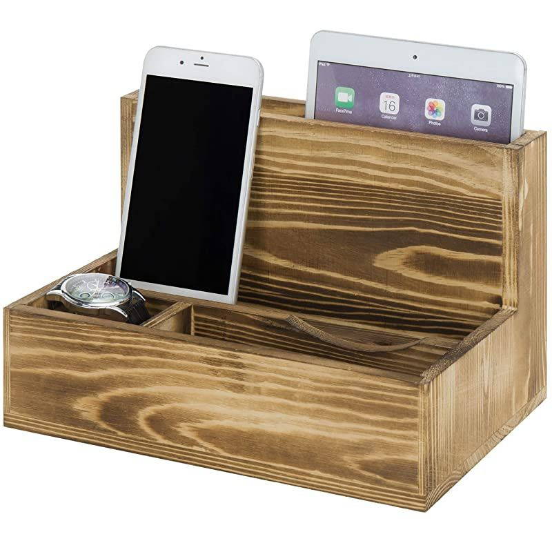 Torched Wood Smartphone amp Tablet Cradle Valet Tabletop Charging Station Brown