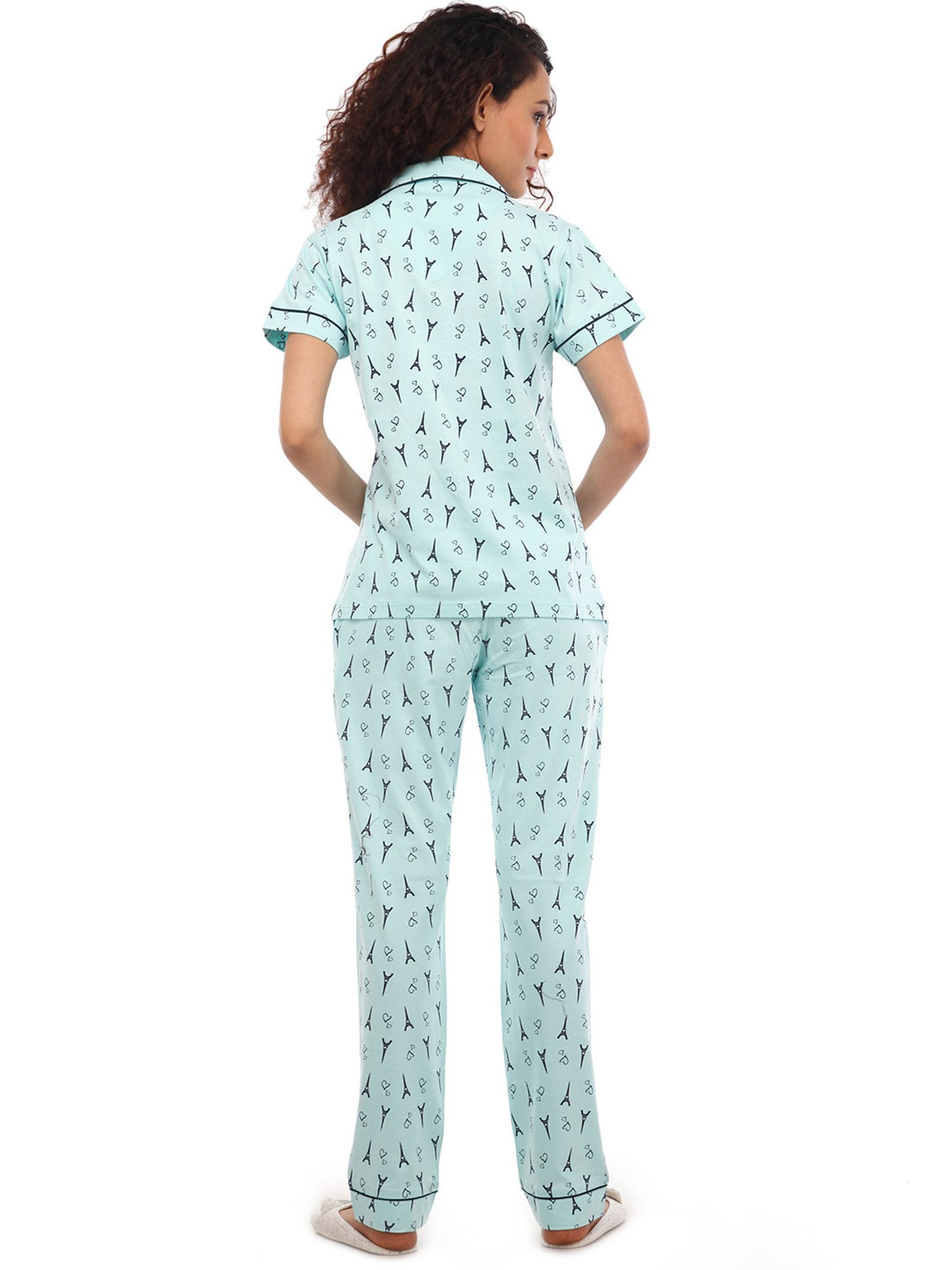 Nite Flite Blue & Black Printed Shirt With Pyjamas