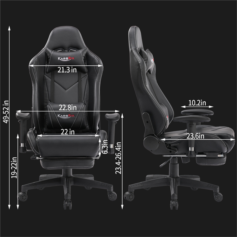 Kasorix Gaming Chair Racing Style Computer Chair with Footrest PU Leather Adjustable Gamer Chair with Headrest and Lumbar Support