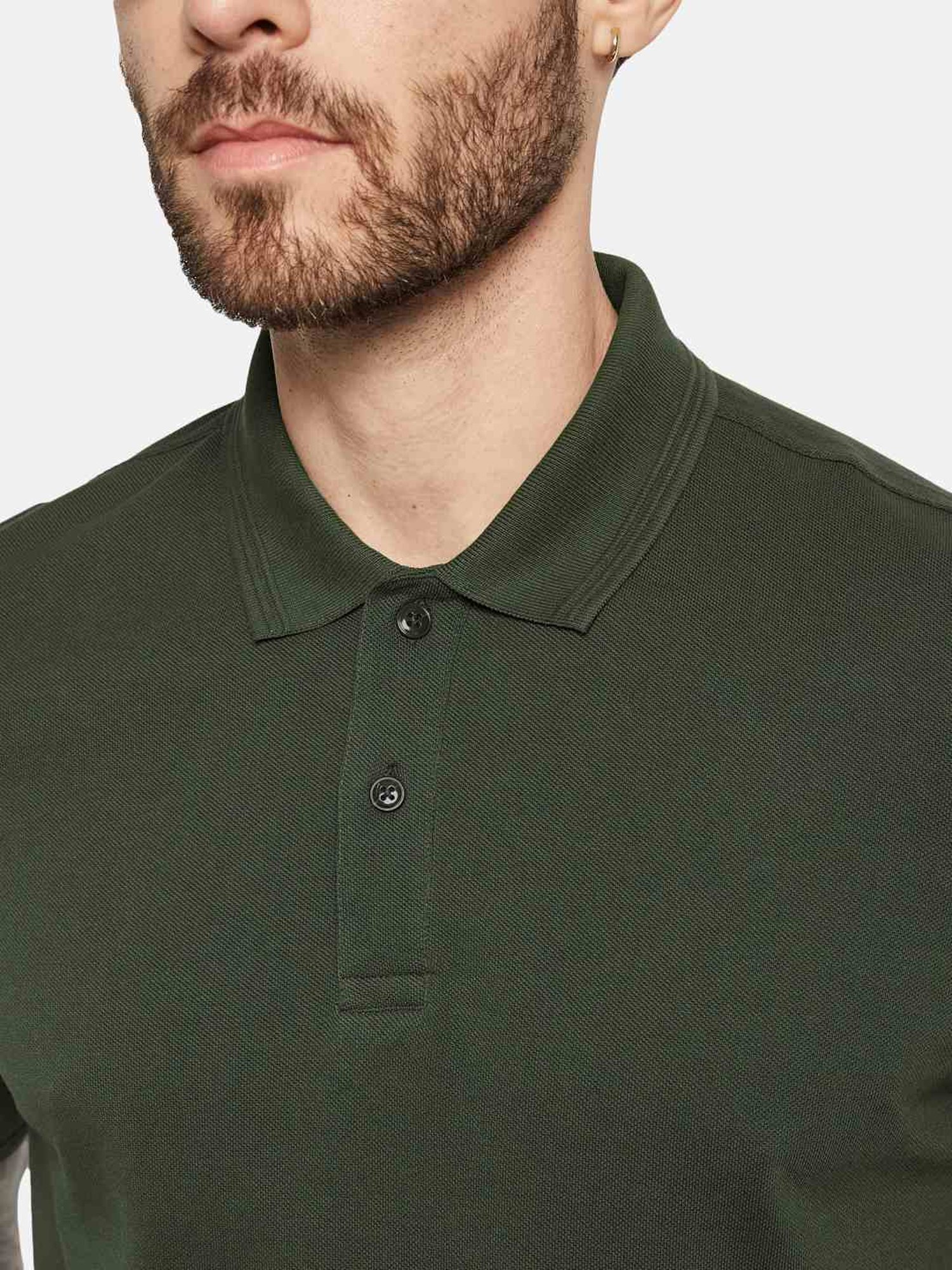 Octave Olive Cotton Regular Fit Polo T-Shirt