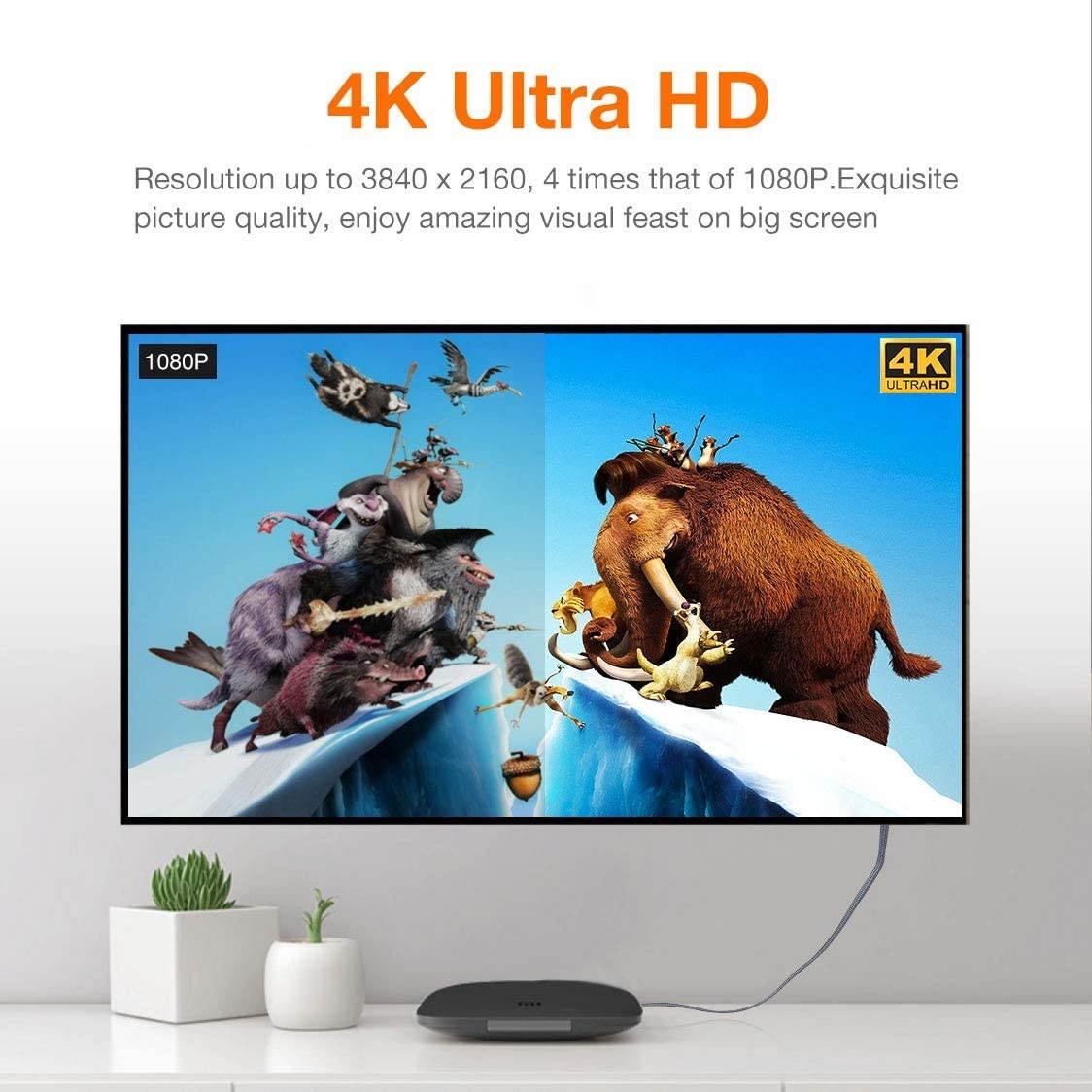 4K Short HDMI Cable 1.6ft/0.5m Snowkids 4K@60Hz HDMI 2.0 High Speed 18Gbps Cable Flat Braided HDMI Cord Support 4K HDR 4K UHD 2160p2K HD 1080p3D HDCP 2.2 ARC 4K TV Projector Blu-ray PC-Gray