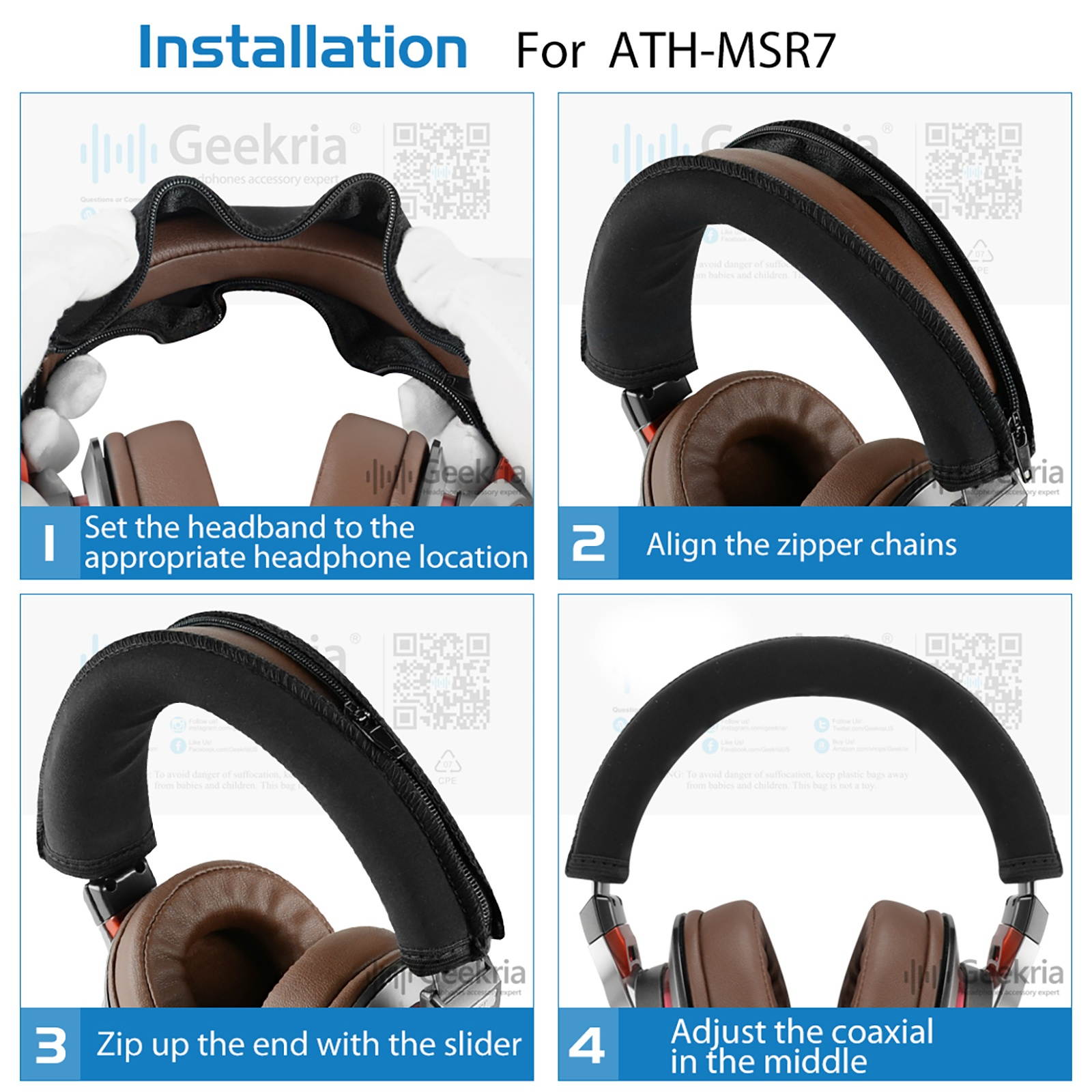 geekria headband cover compatible ath msr7, msr7nc, msr7bk, msr7gm, m50 headphones/headphone headband protector repair parts/protective sleeve/easy diy installation no tool needed