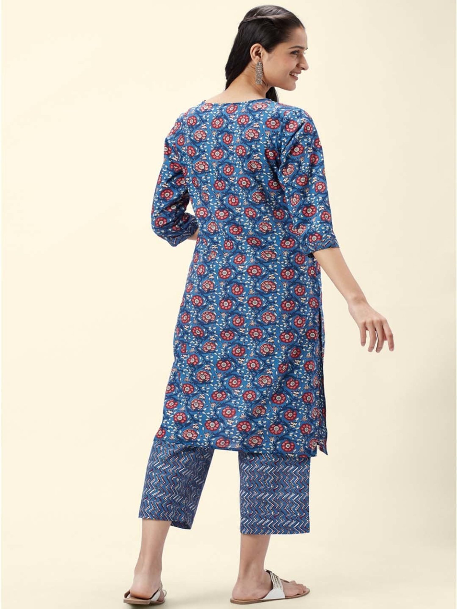Rangmanch by Pantaloons Blue Cotton Floral Print Kurta Palazzo Set