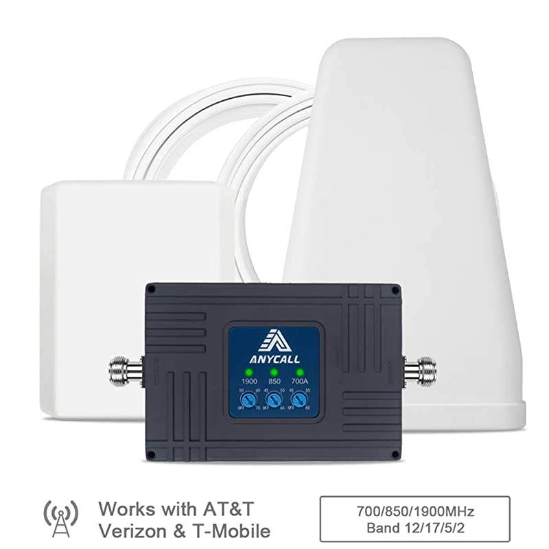 Phone Signal Booster for Home and Office AT&T Verizon T-Mobile Service Booster Band 2/5/12/17 ular Repeater for US Carriers 2G 3G Call and 4G LTE Data - Supports Multiple Devices