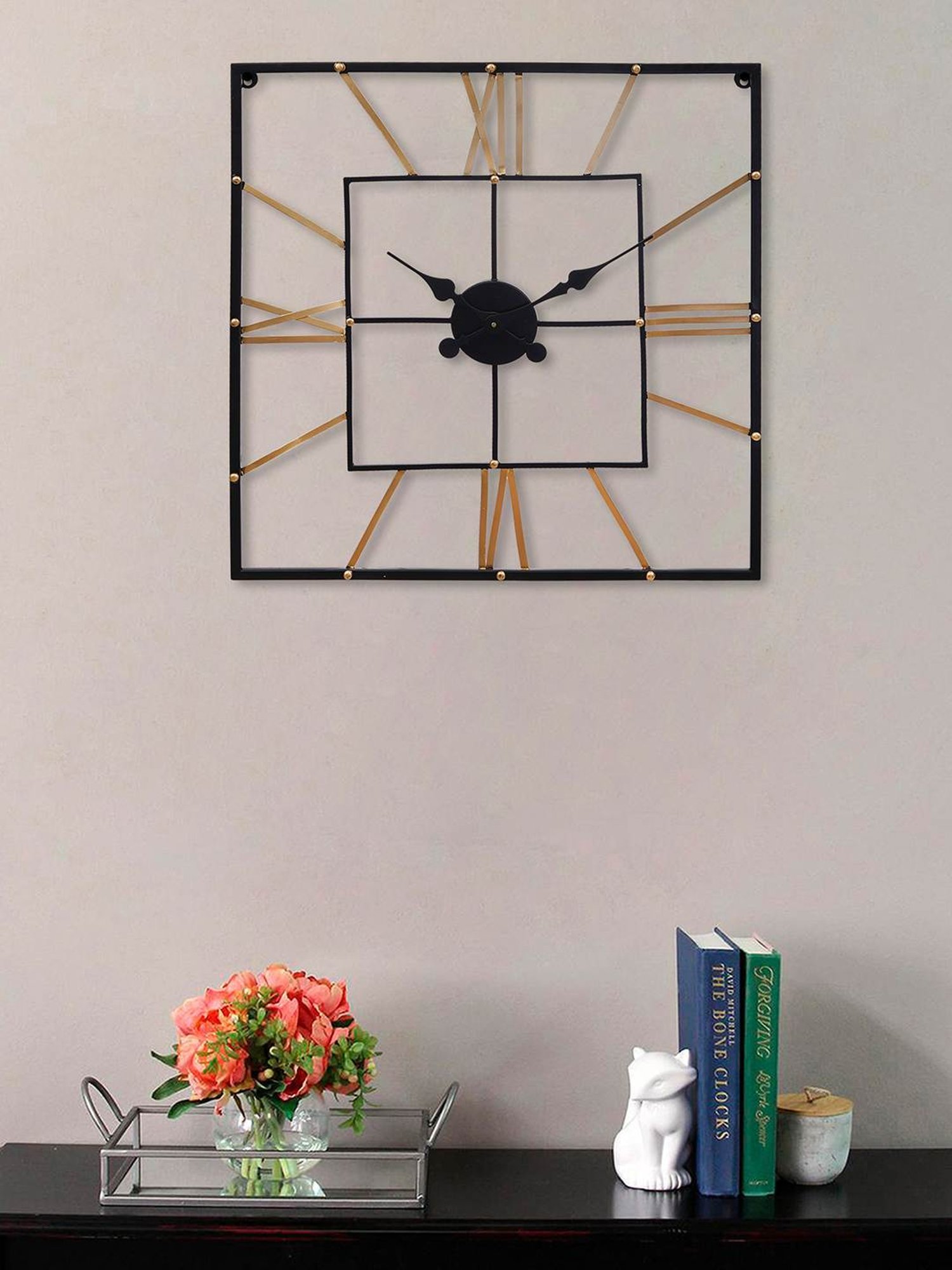 CHRONIKLE Classic Square Black & Gold Iron Wall Clock