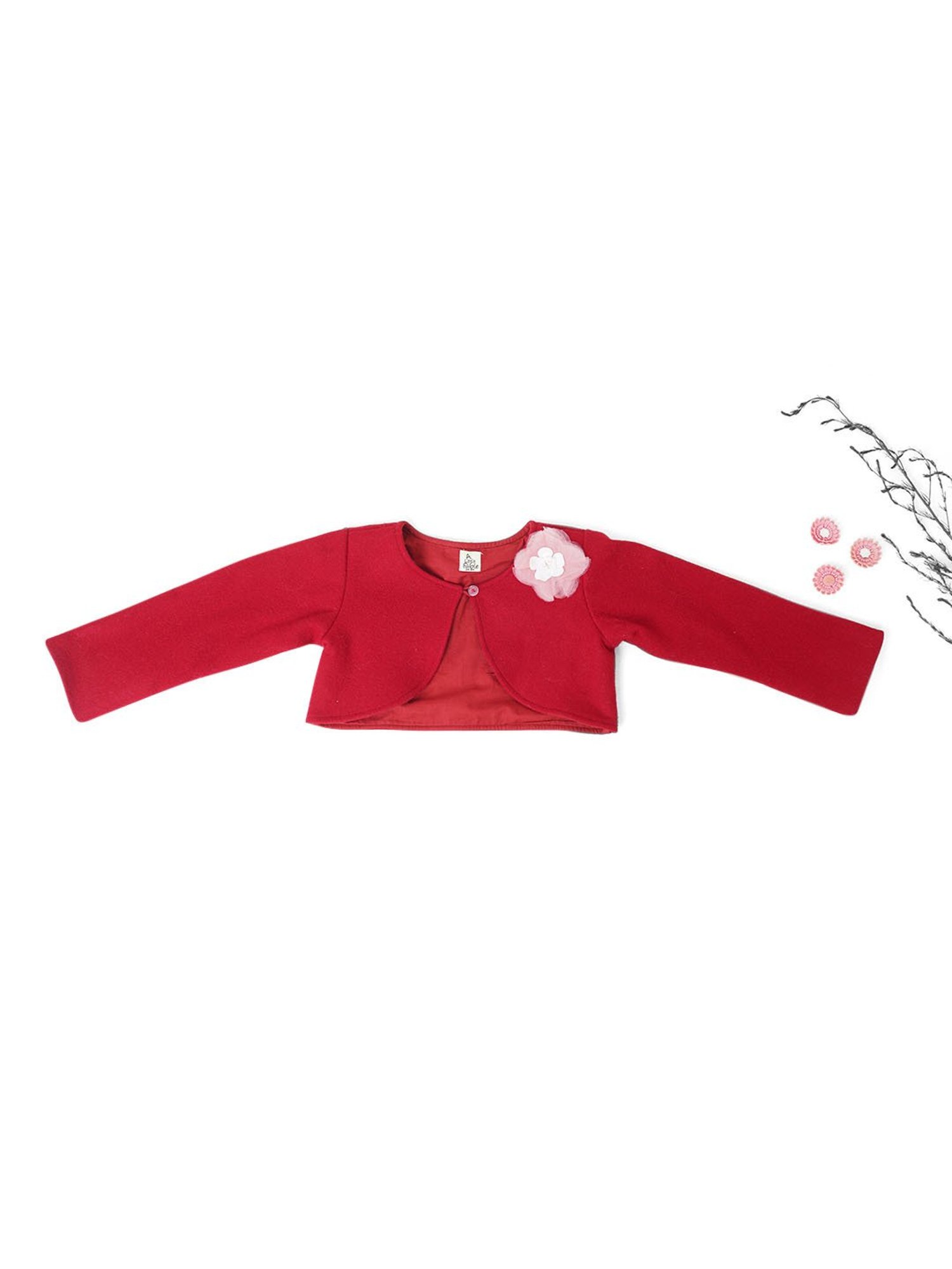 A Little Fable Kids Red Applique Full Sleeves Shurg