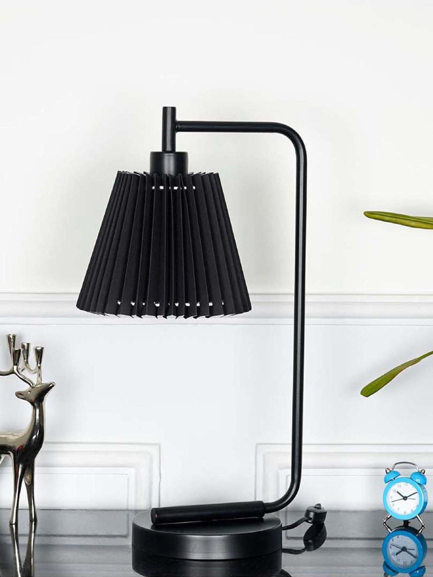 Kapoor Lamp Shades Black Metal Bond Study Table Lamp With Pleated Shade