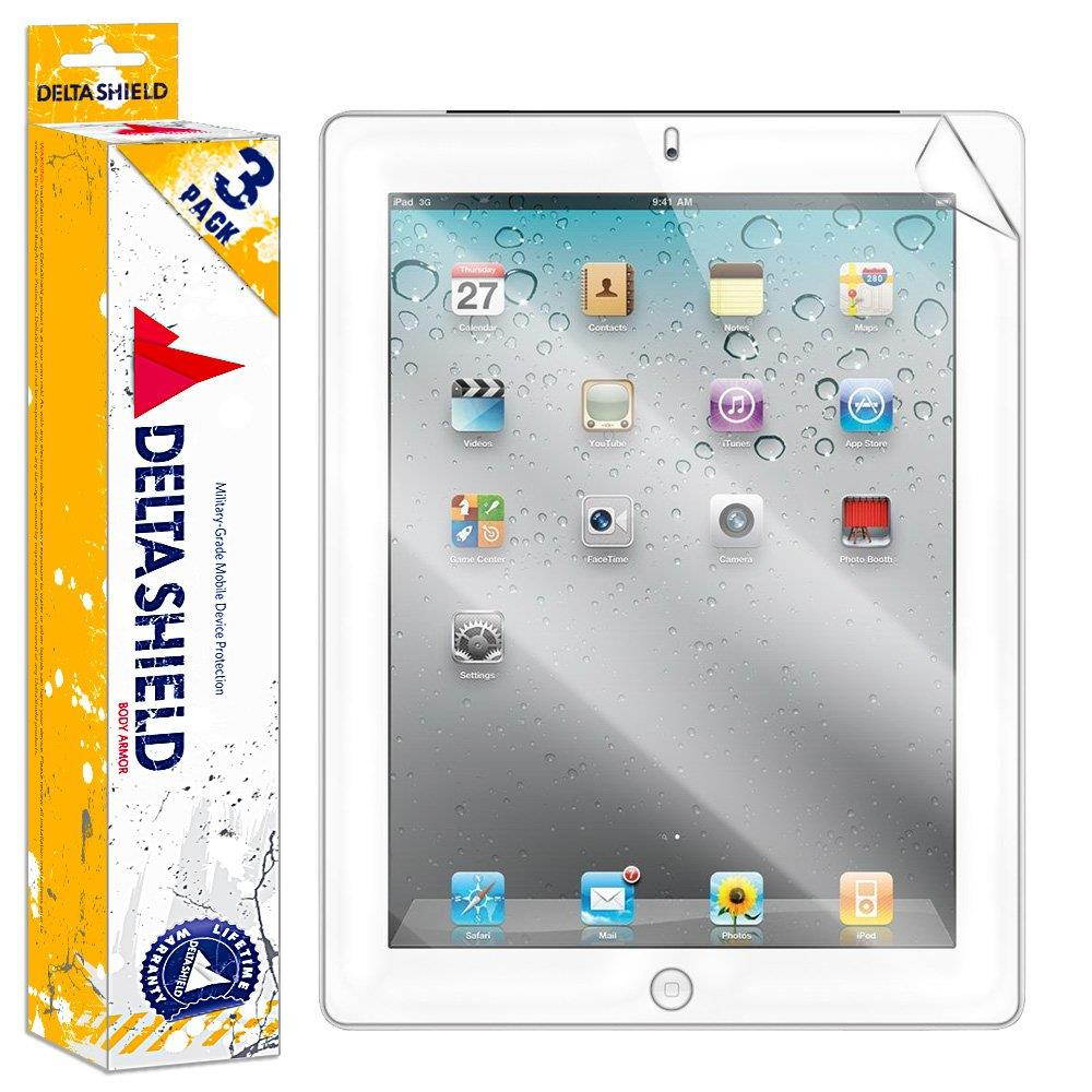 DeltaShield Screen Protector for Apple iPad 2 (2nd Generation)(3-Pack) BodyArmor Anti-Bubble Military-Grade Clear TPU Film