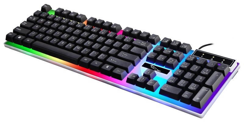 PandaTek New Mechanical Feeling Multicolor Backlit Wired Gaming Keyboard And 1600 DPI Mouse Combo - White