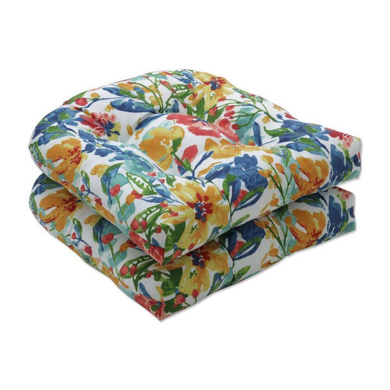 2pc 19" x 19" Outdoor/Indoor Seat Cushion Oakmont Multi Blue - Pillow Perfect