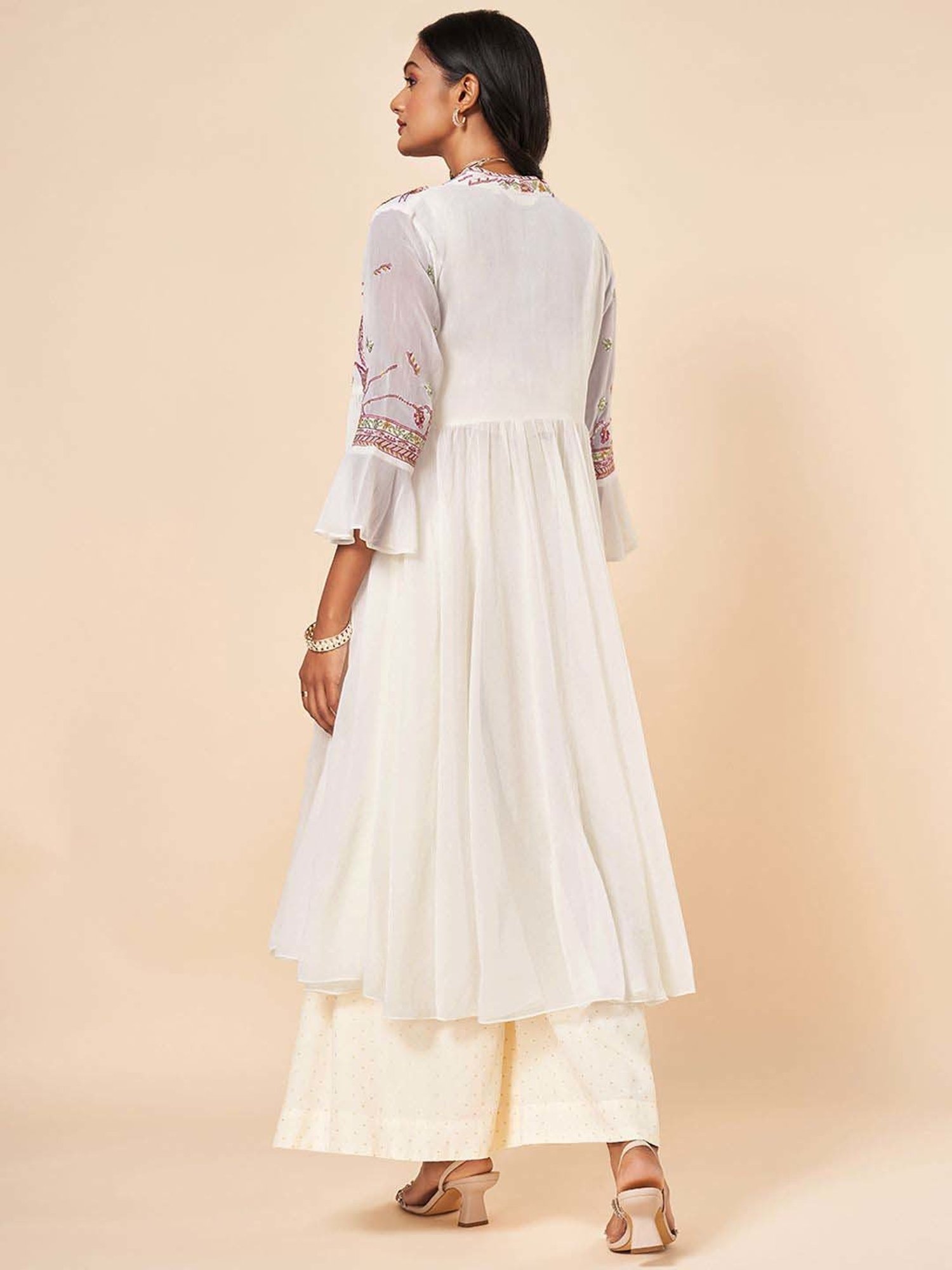 Marigold Lane White Embroidered Crop Top Palazzo Set With Cape