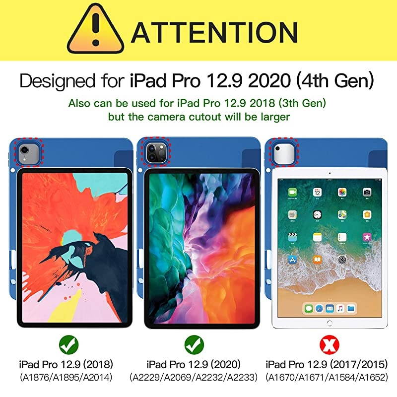 for New iPad Pro 129 Inch 4th 3rd Generation 20202018 with Pencil Holder Full Body Protective Rugged Shockproof Cover with Auto SleepWake Support 2nd Gen Pencil Charging Blue