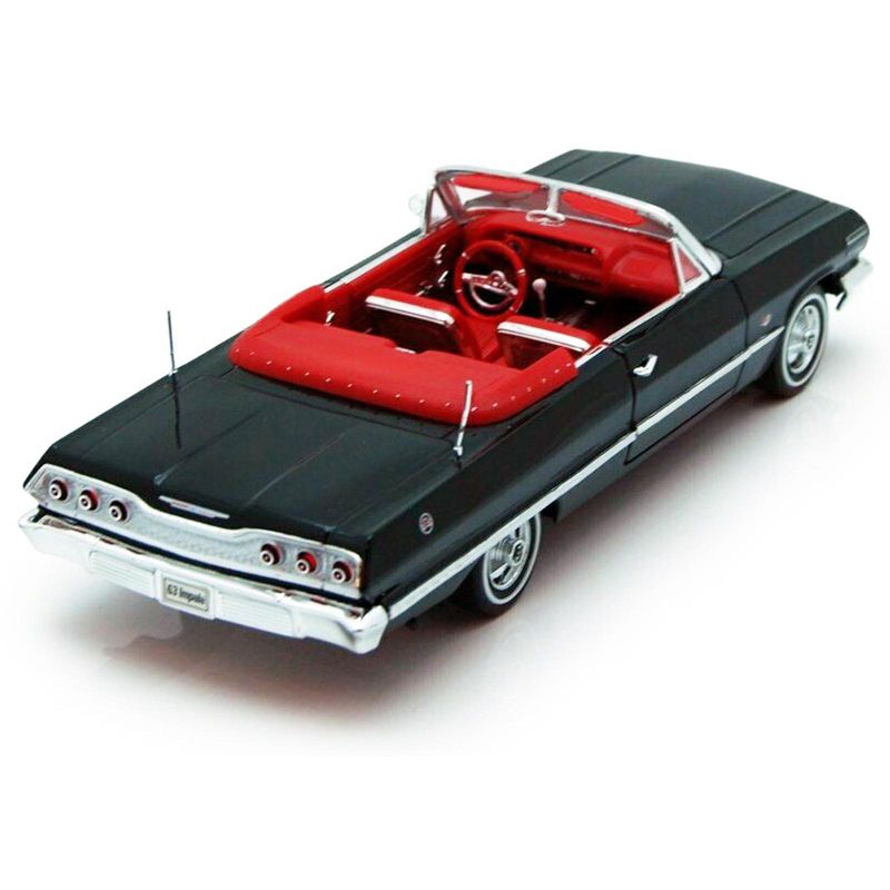1963 Chevrolet Impala Convertible Black with Red Interior 1/24 Diecast Model Car by Welly