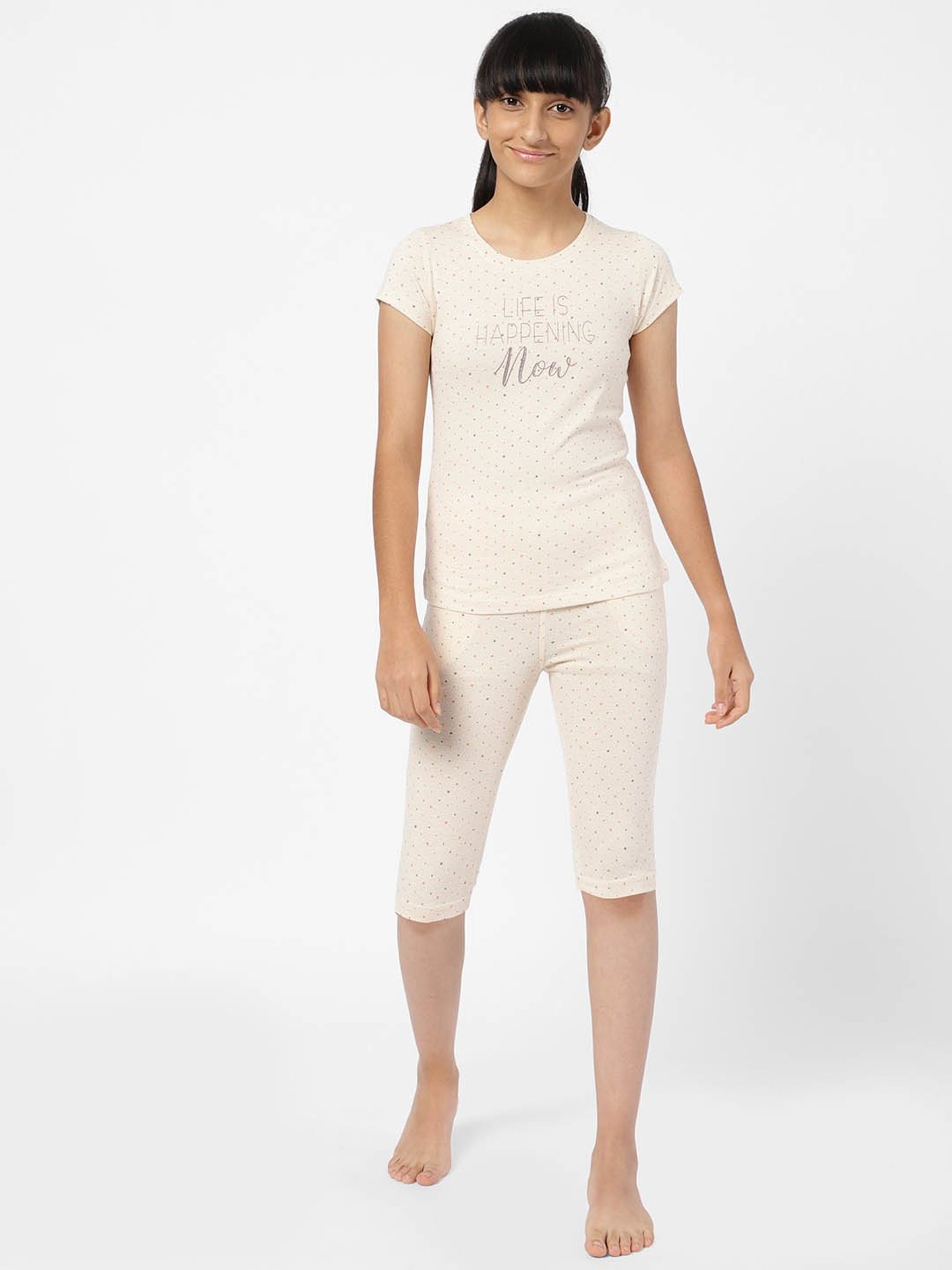 Sweet Dreams Kids Beige Printed Top with Capri