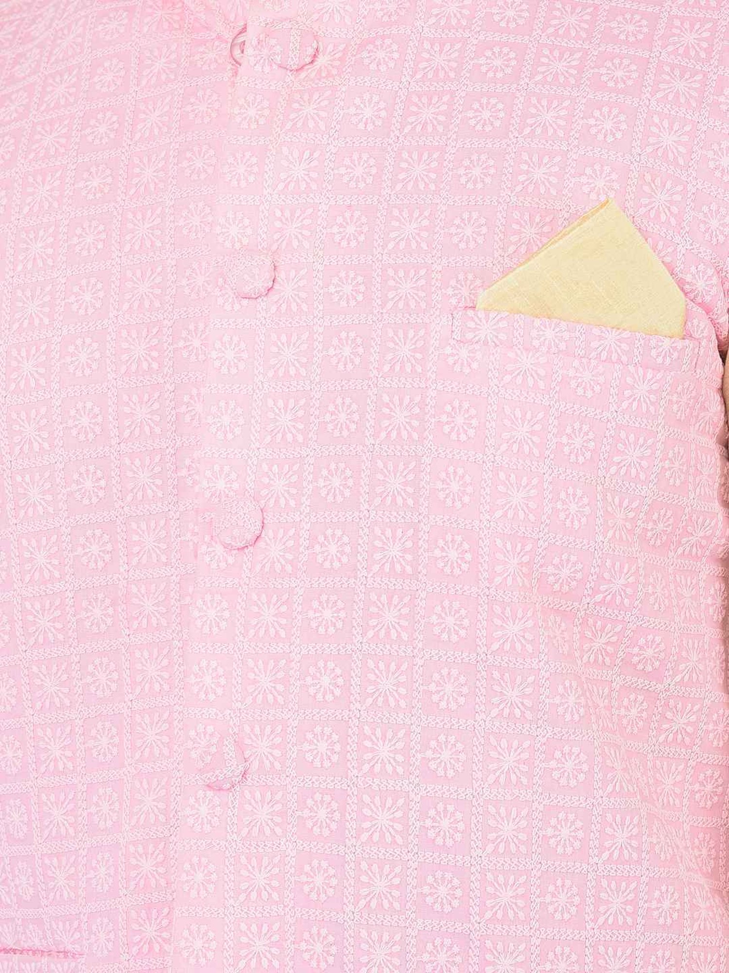 Deyann Pink & Yellow Regular Fit Embroidered Kurta Set With Jacket