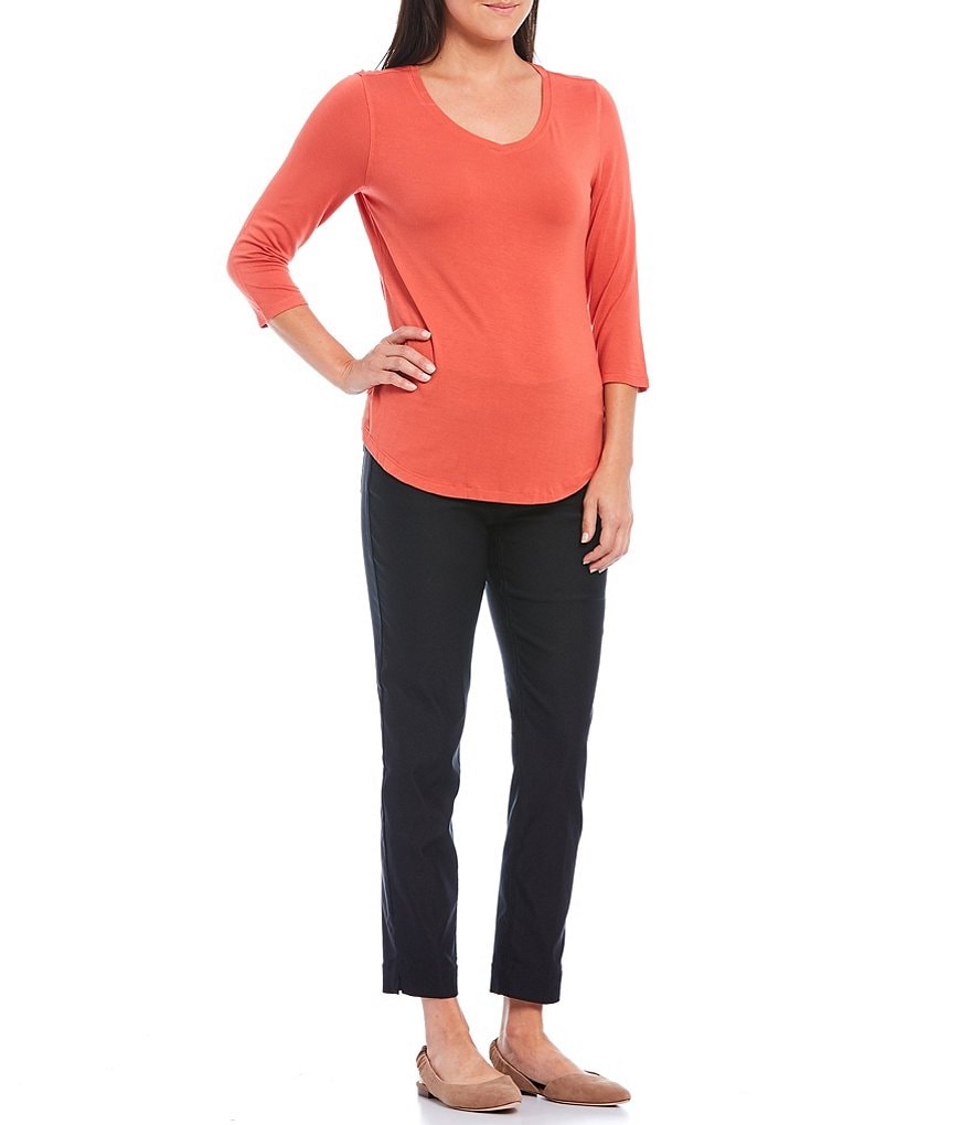 Multiples Petite Size Wide Waistband Pull-On Plain Weave Ankle Pants