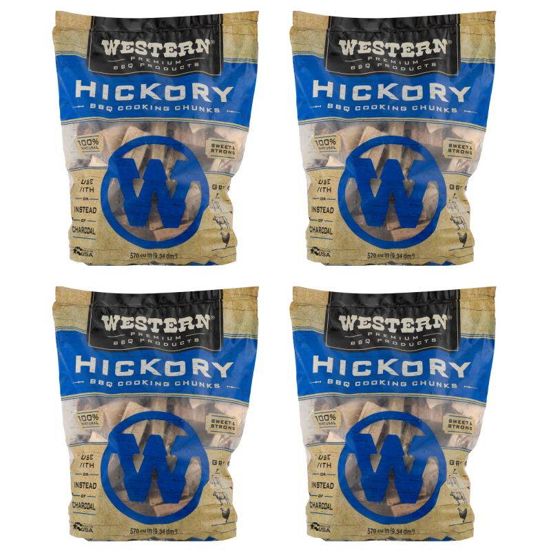 Western Premium BBQ 570 Cu In Hickory Barbecue Grill Cooking Wood Chunks(4 Pack)