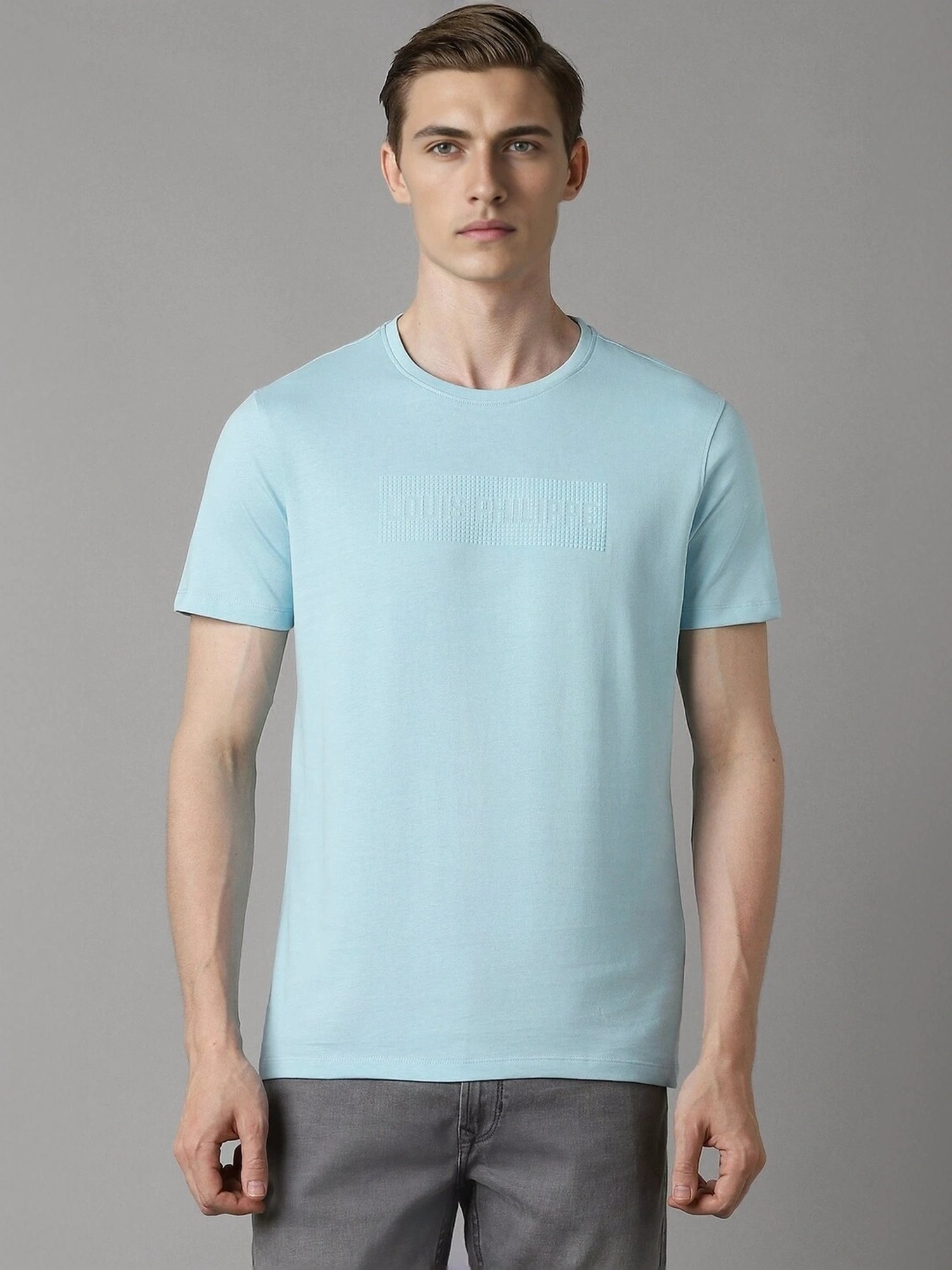 Louis Philippe Blue Cotton Slim Fit Printed T-Shirt