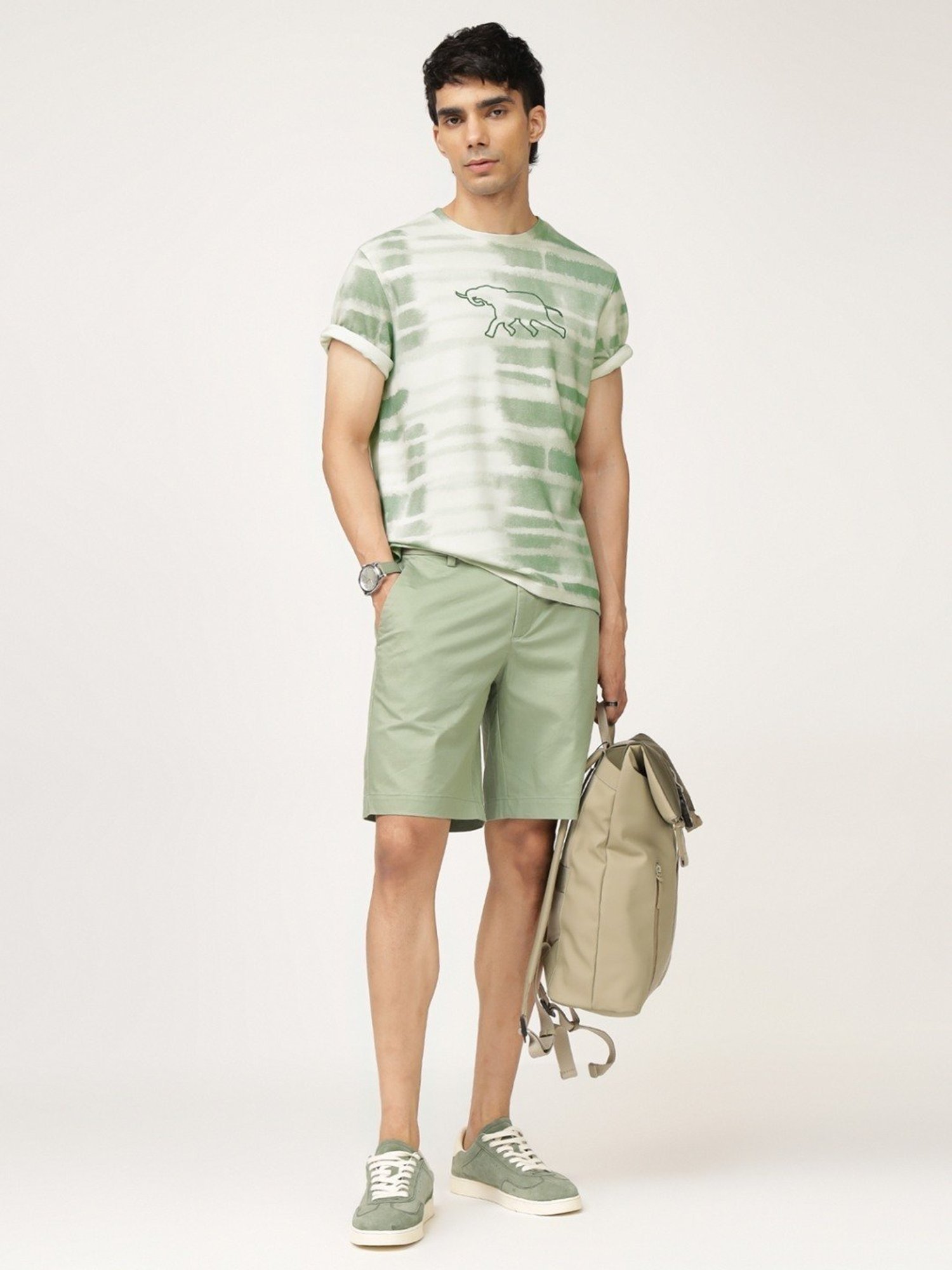 Andamen Green Cotton Regular Fit Printed T-Shirt