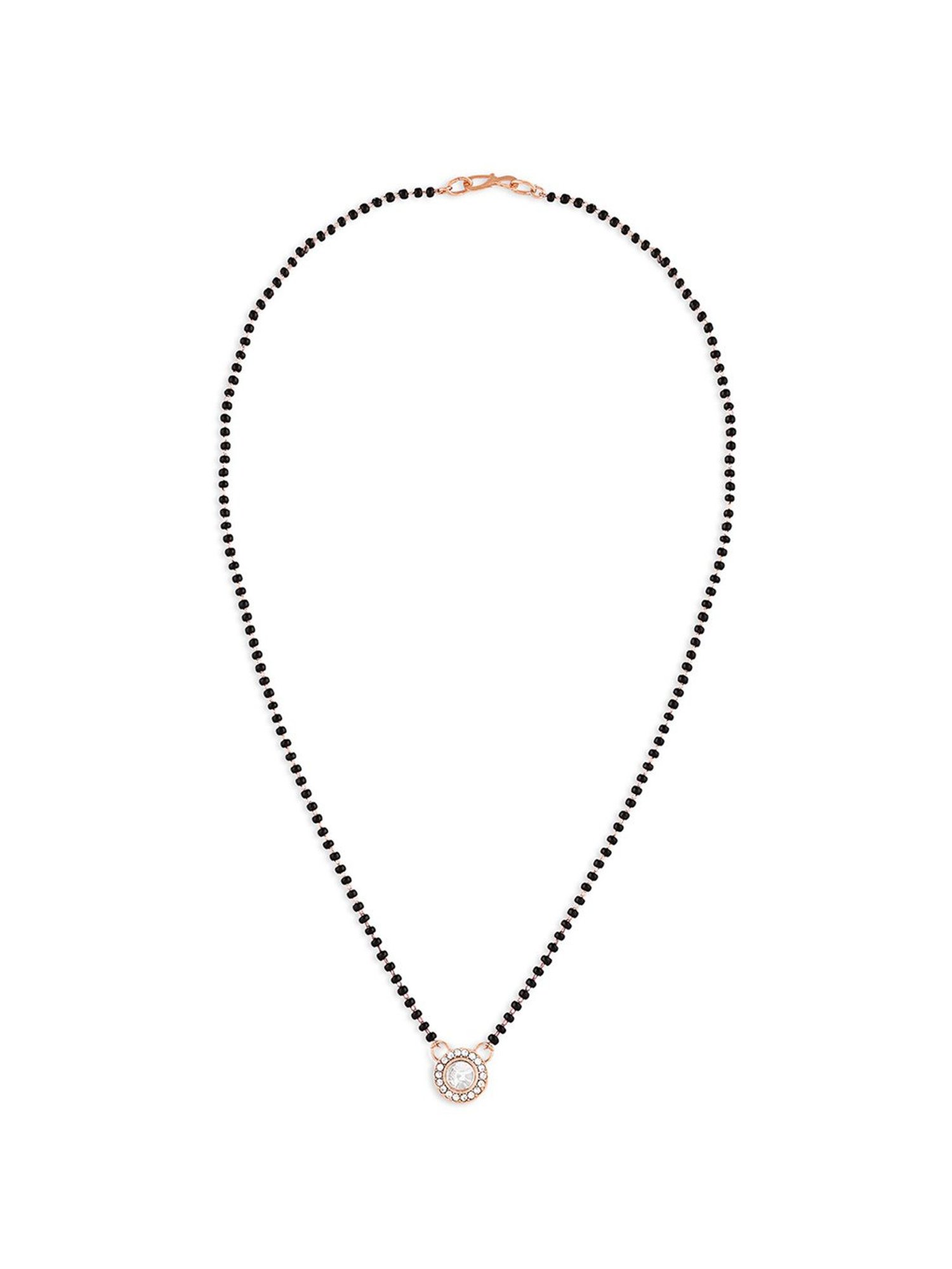 Abdesigns Gold-Plated American Diamond & Black Beaded Mangalsutra