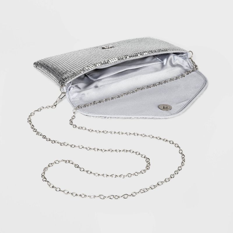 Estee & Lilly Mesh V Flap Snap Closure Envelope Clutch - Silver