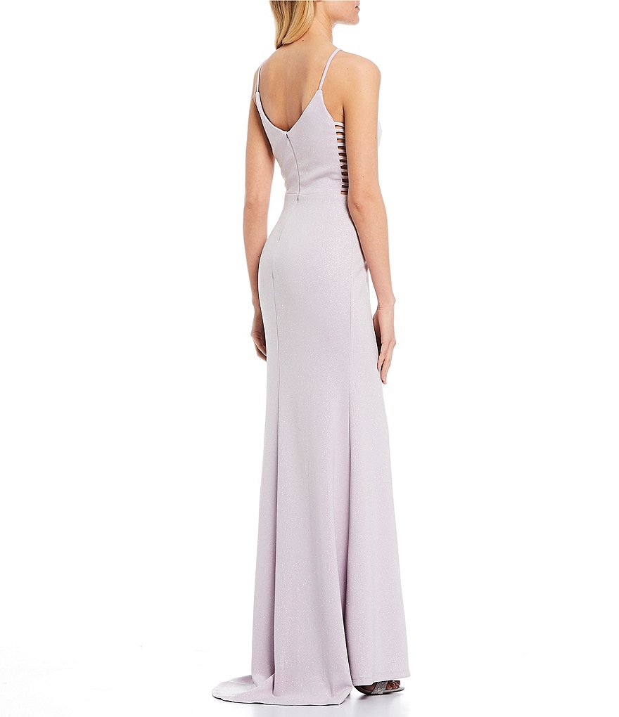 Jump High Neck Glitter Scuba Sheath Long Dress