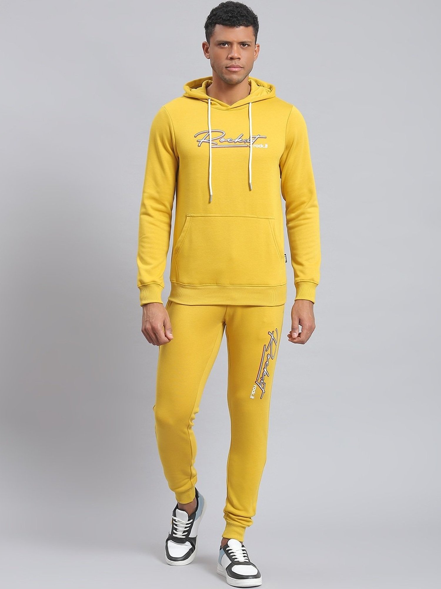 Rock.it Mustard Regular Fit Printed Tracksuit