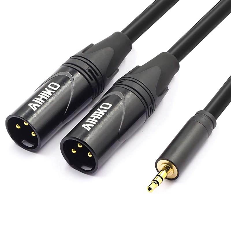 3.5mm (1/8 Inch) Mini Jack TRS Stereo Male Plug to Dual XLR Male Y Splitter Patch Breakout Cable, 10 Feet