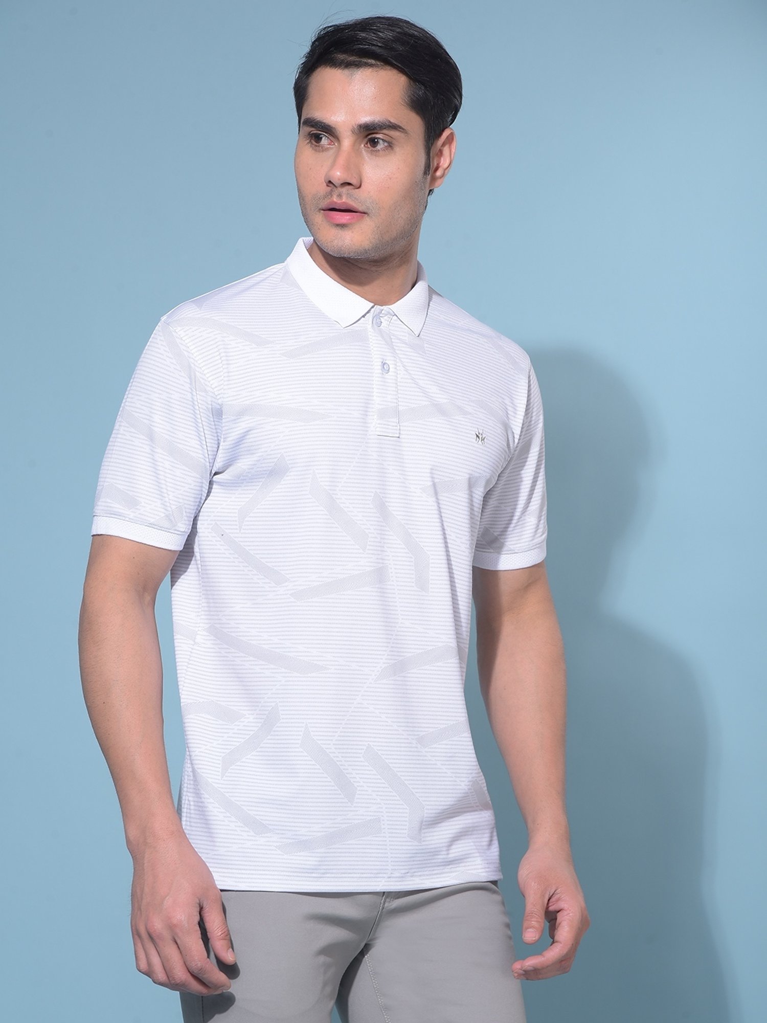 Crimsoune Club White Slim Fit Printed Polo T-Shirt