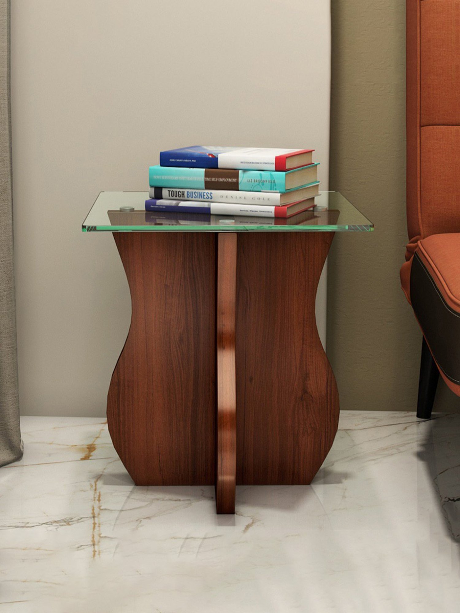 Durian Basil Dark Brown Solid Wood Side & End Table in Oak Finish