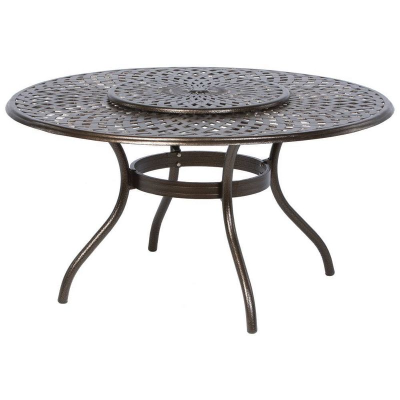Westbury 7pc Cast Aluminum Dining Set with Umbrella Hole Round Table & 6 Stackable Arm Chairs - Alfesco Home