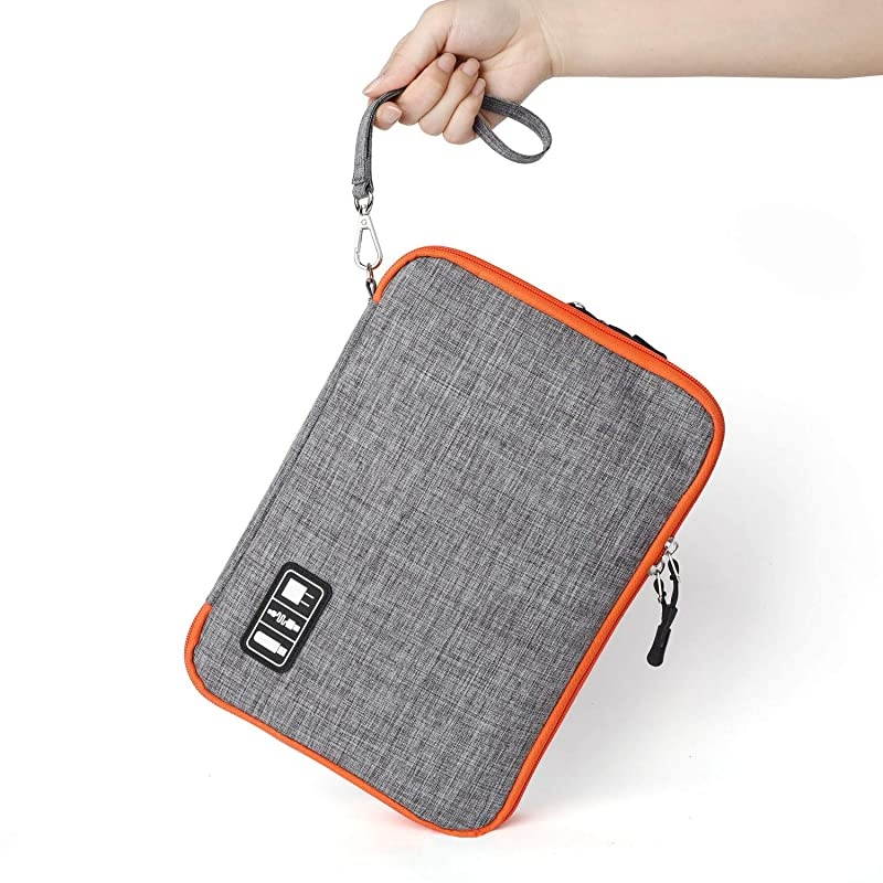 Electronics Organizer,  Electronic Accessories Cable Organizer Bag Waterproof Travel Cable Storage Bag for Charging Cable, Cellphone, iPad (Up to 11'' and More-Large(Orange and Gray)
