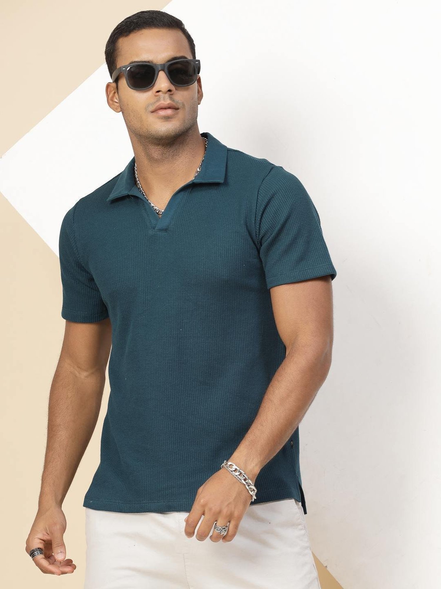 Rigo Teal Cotton Slim Fit Polo T-Shirt