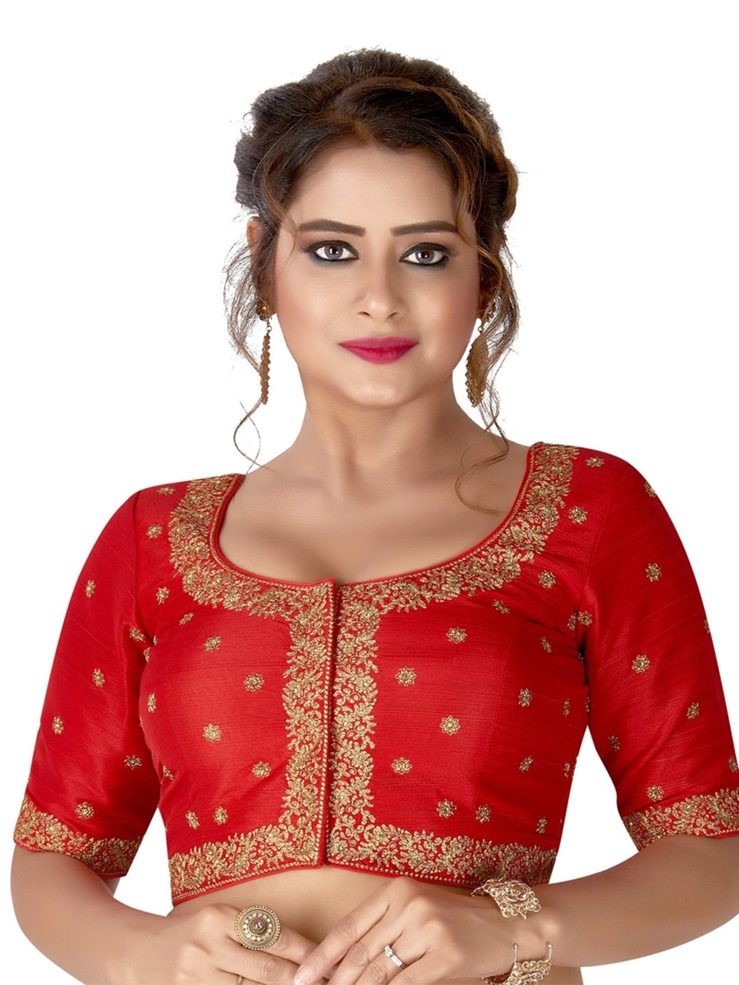 Salwar Studio Red Mulberry Silk Embroidered Blouse