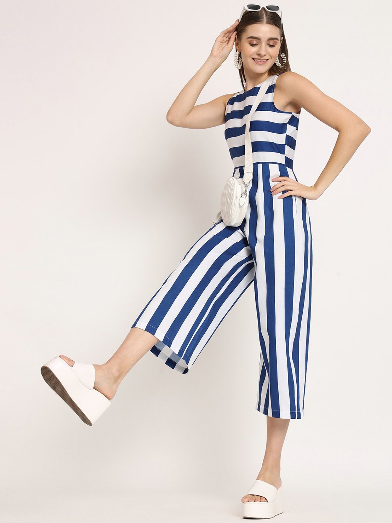 Moomaya Blue & White Striped Jumpsuit
