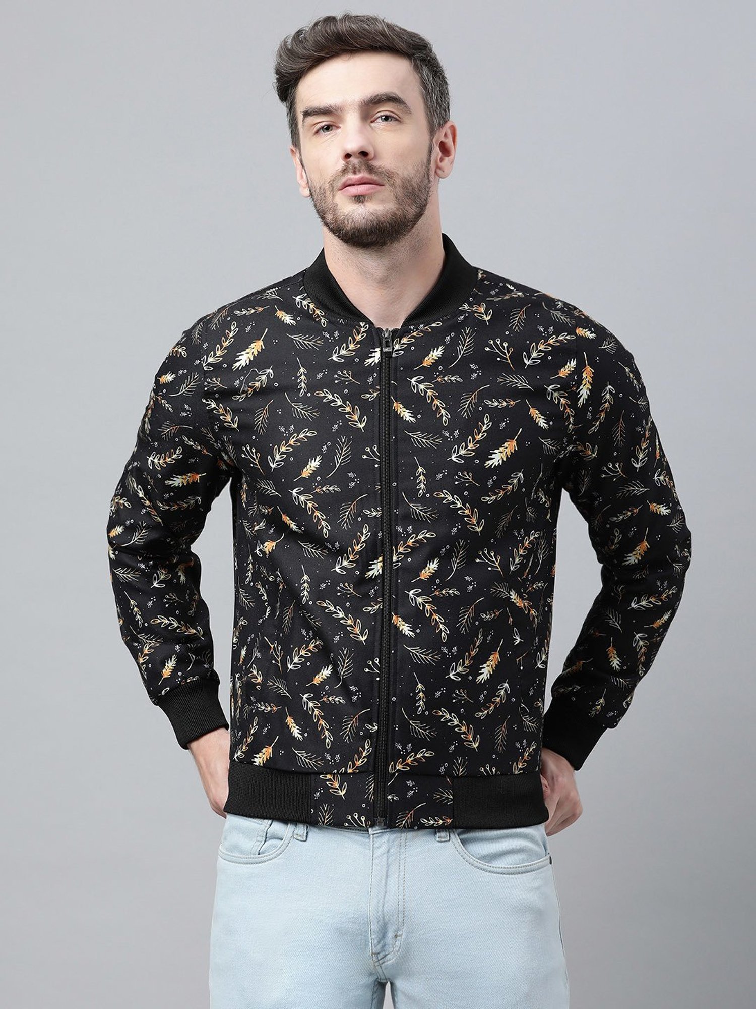 Hangup Plus Black Regular Fit Printed Bomber Jacket