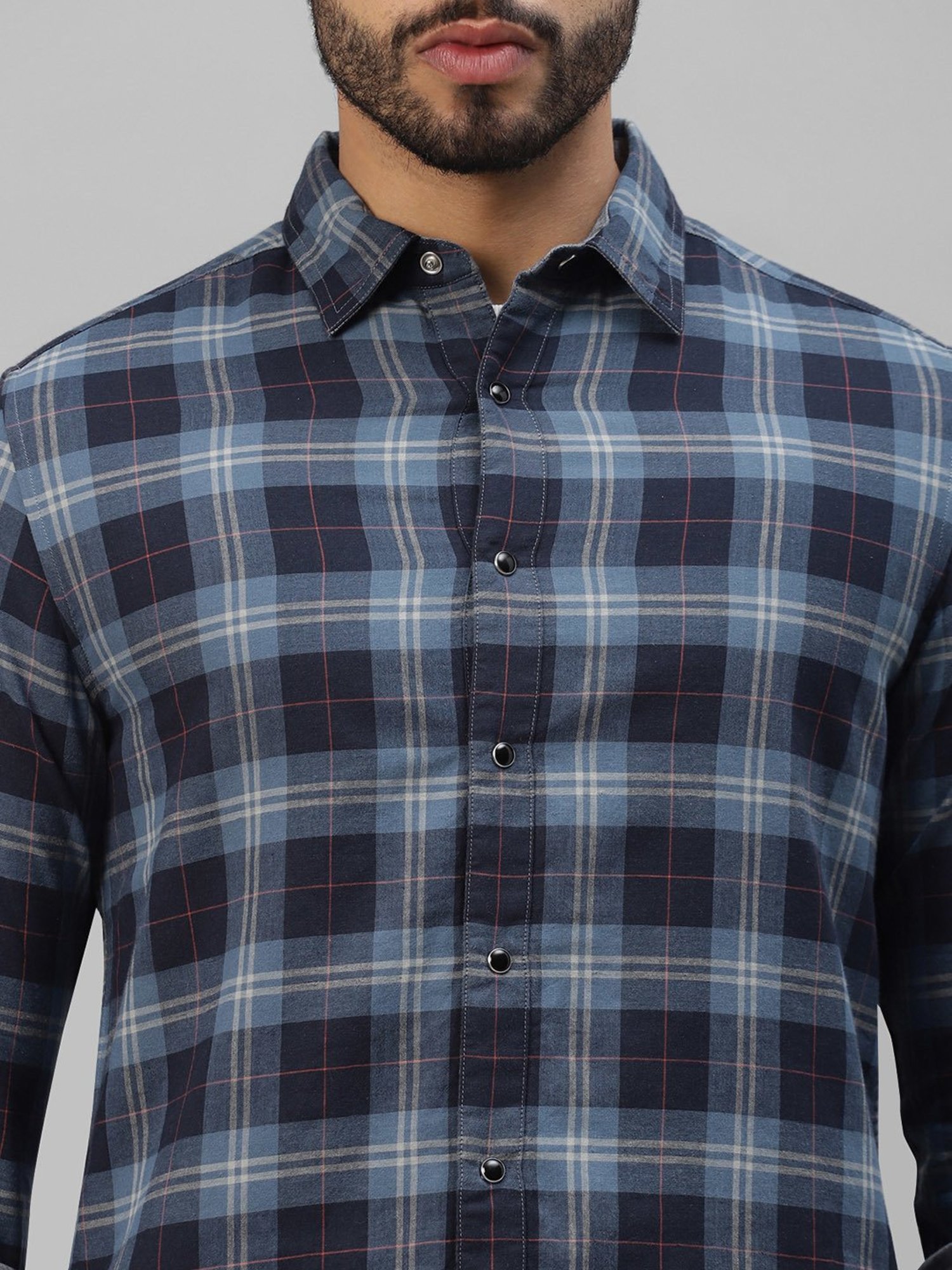 Royal Enfield Blue Slim Fit Check Reversible Shirt
