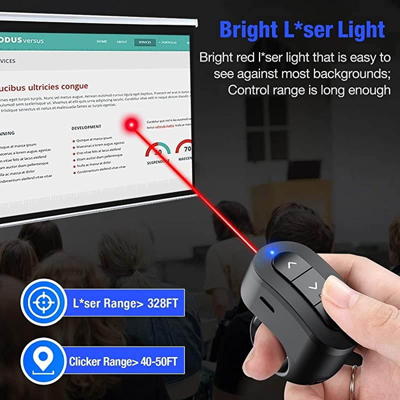 Presentation Clicker USB Rechargeable Powerpoint Clicker Finger Ring RF 24GHz Wireless Presenter Clicker for Powerpoint Presentations Presentation Remote for Mac Keynote Laptop etc