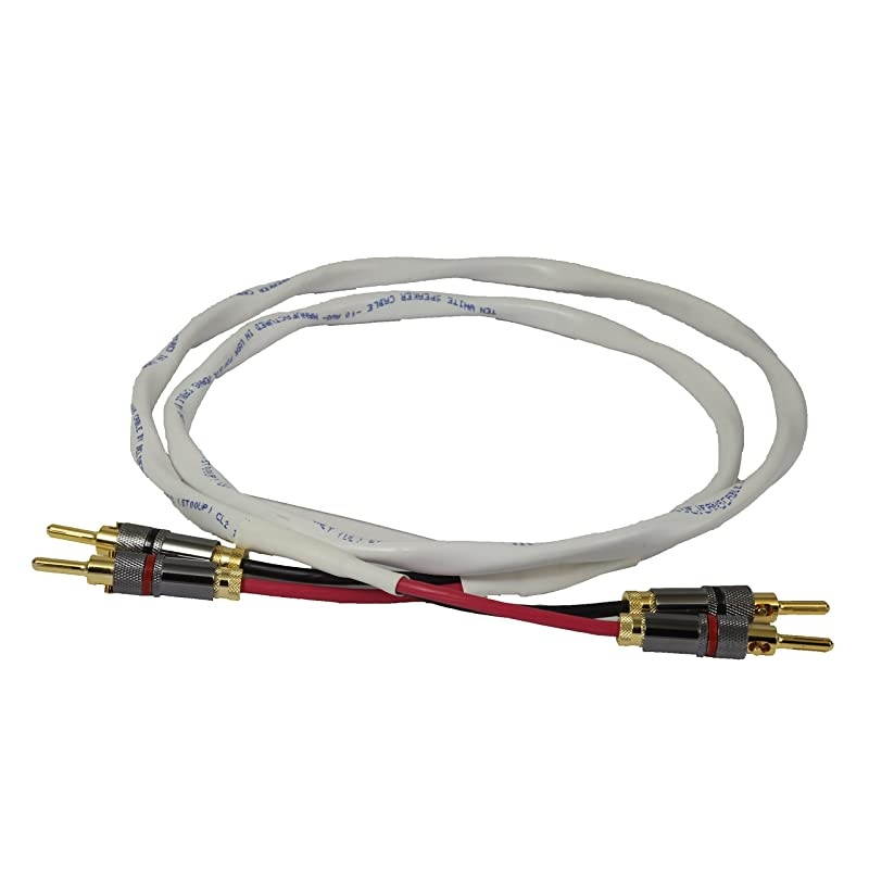 Ten White Speaker Cable with Welded Locking Bananas 8 Foot Single Cable for one Speaker Assembled in The USA
