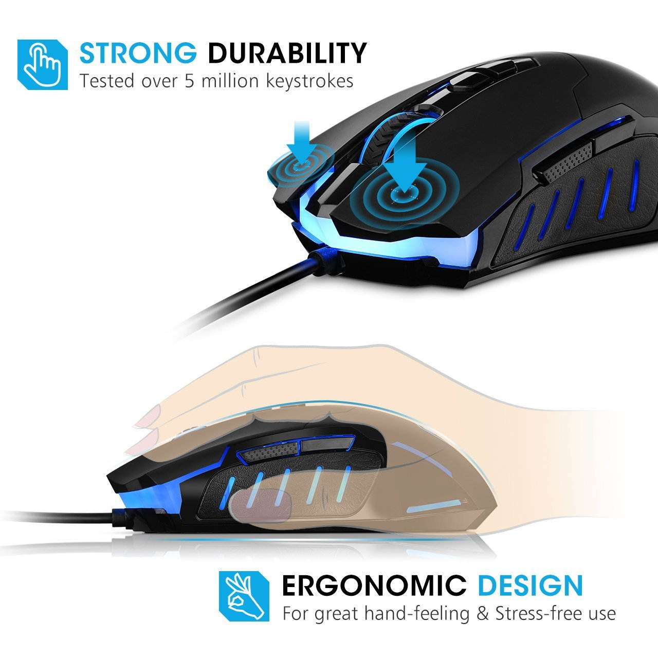 Updated Gaming Mouse with 7 Programmable Buttons, Chroma RGB Backlight Gaming mice, 6400 Adjustable DPI, Ergonomic USB Computer Mouse, High Precision Sensor for Windows PC & Laptop Gamers
