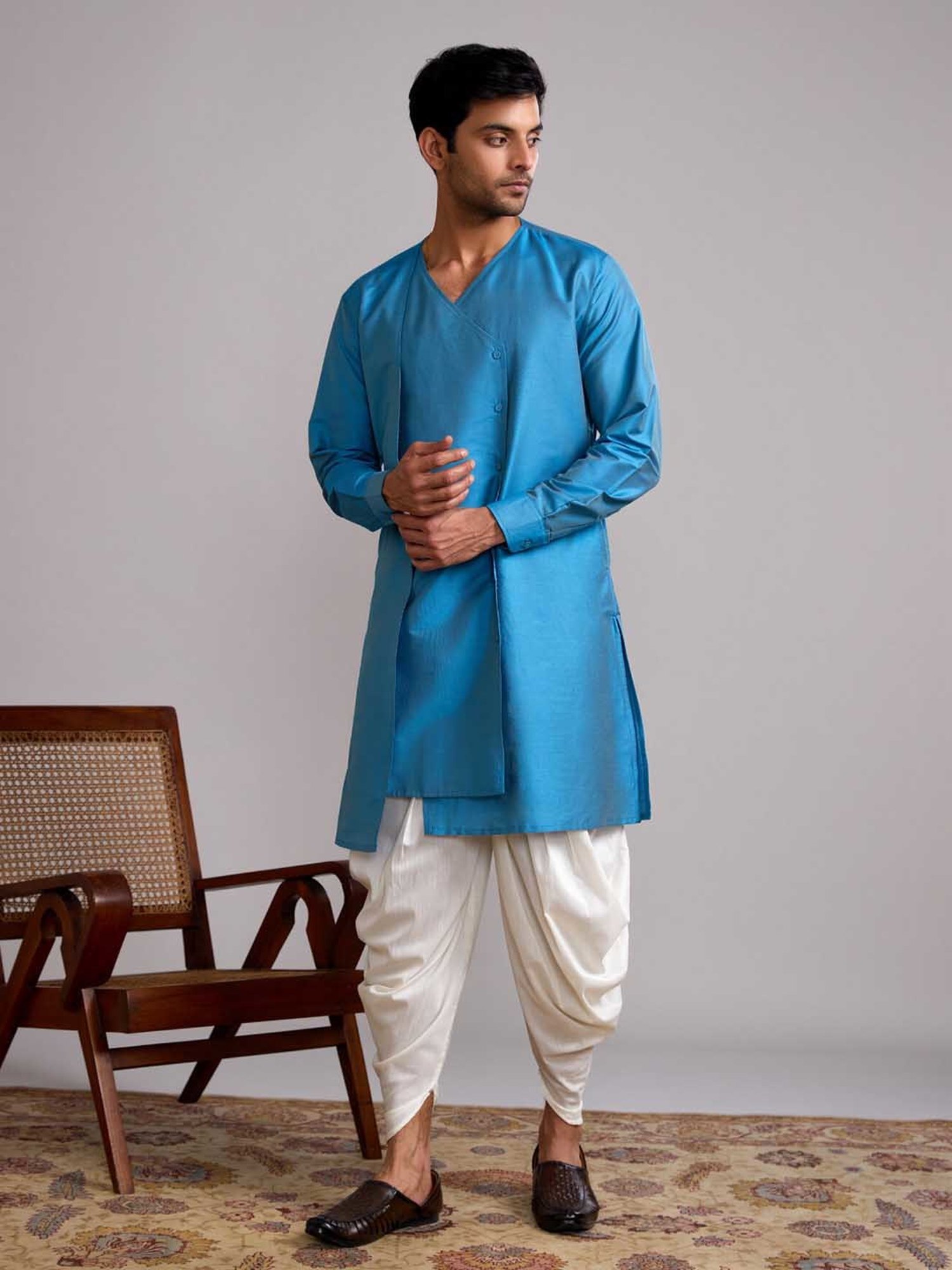 Abhishti Blue & Cream Straight Fit Kurta Dhoti Pants Set
