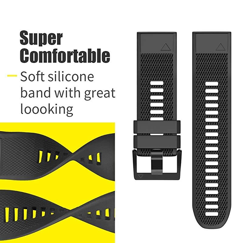 Compatible with Fenix 5 Band Easy Fit 22mm Width Soft Silicone Watch Strap Replacement for Fenix 5/Fenix 5 Plus/Forerunner 935/Approach S60/Quatix 5 - Black