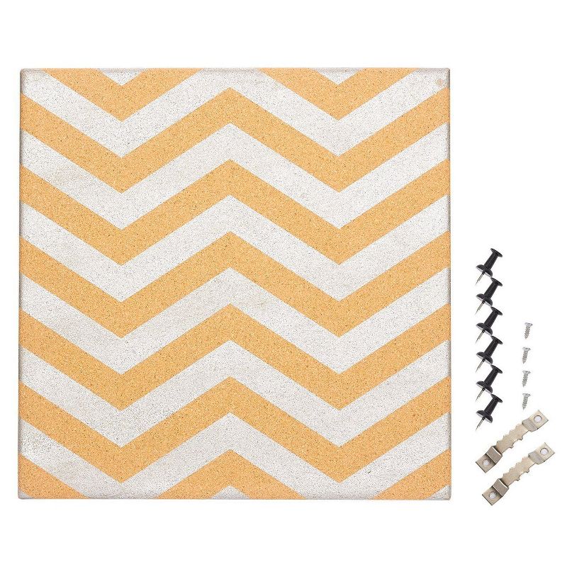 Juvale Cork Bulletin Board with Push Pins, Silver Chevron Wall Decor 15.7 x 15.7 in