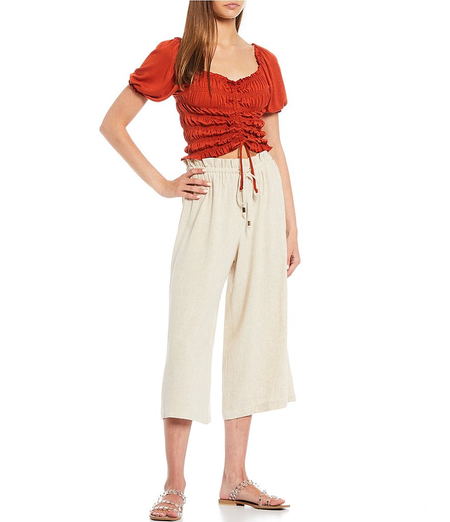 Evolutionary Short-Sleeve Cinch-Front Smocked Top